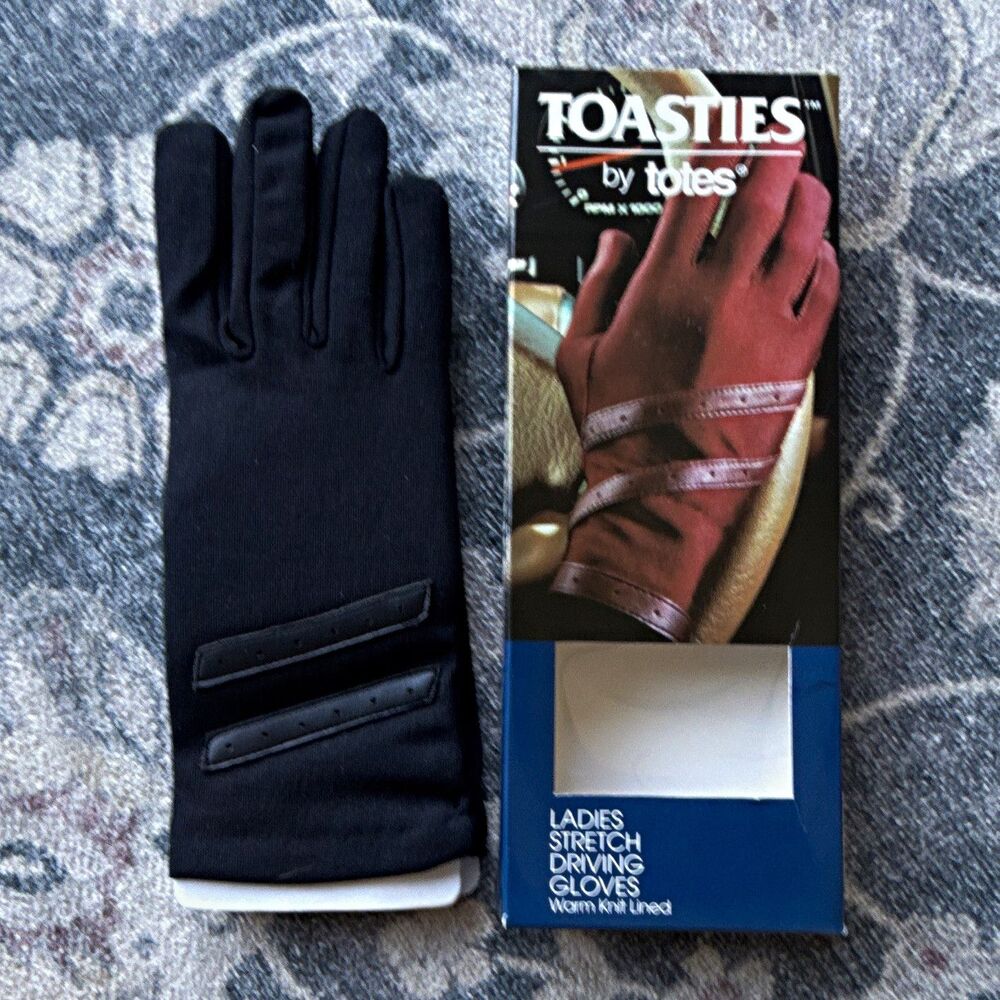 Vintage Toasties by totes Women Driving Gloves Stretch Lined Warm Knit Black New